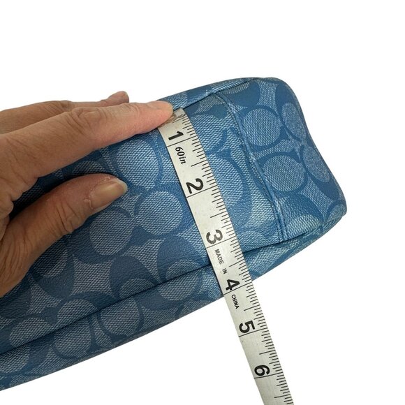 Coach Signature Stripe Shoulder Baguette Demi Bag Blue Lime Green F29942 - Picture 11 of 15